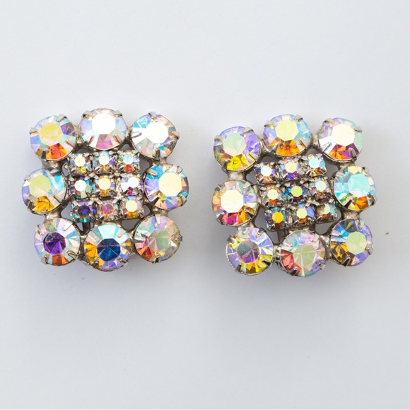 Vintage Jewelry - Vintage earrings 80s rhinestone earrings clip on earrings